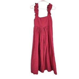 Lake A-line Dress Red Ruffles Shoulder Straps Smocked Square Neck Maxi Size S